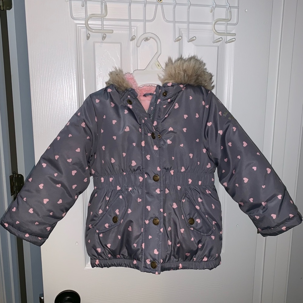 OshKosh Toddler Winter Coat Fleece Hood Hearts 2T